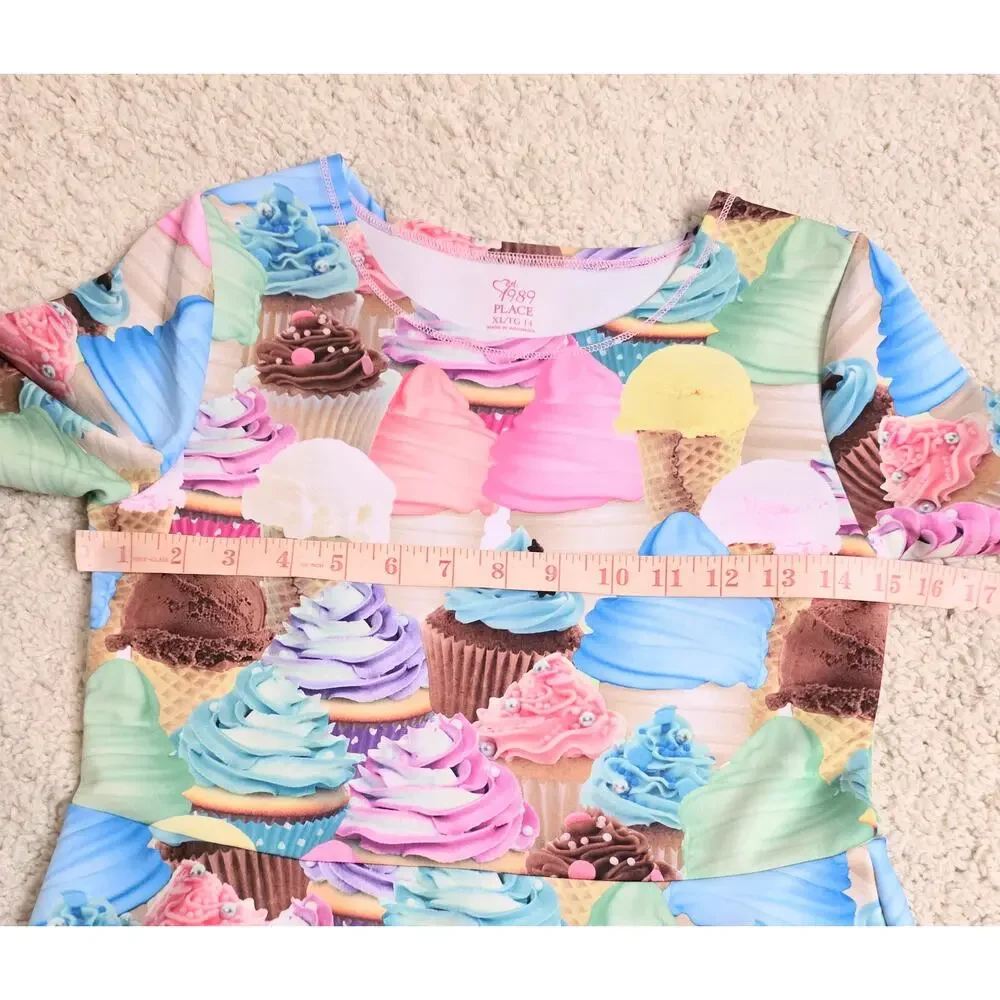 est. 1989 Place Girls Dress XL (14) Cupcakes Ice Cream Cones Pastel Pink Blue